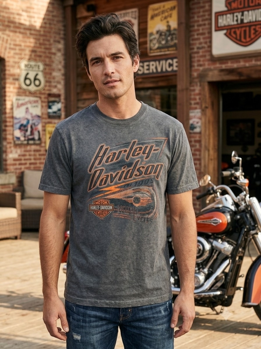 Harley Davidson Adamec St Augustine FL Grey Graphic Tee Size Small